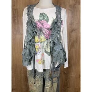 Artist Made Boho Chic Romantic Whimsical Hand Dyed Aurora Vest Greens